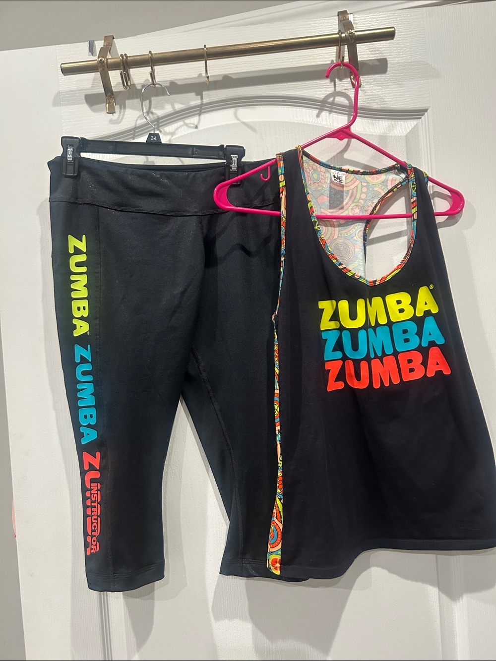 Zumba instructor matching Tank & Capri leggings Set with Neon Logo large & xl